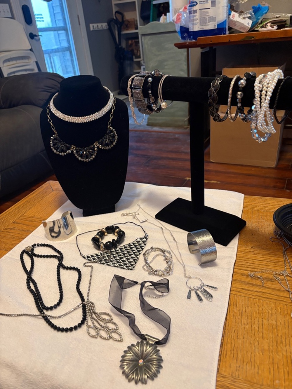 Black and Silver Women's Mixed Jewelry Set - Necklace, Bracelets & Pendants
